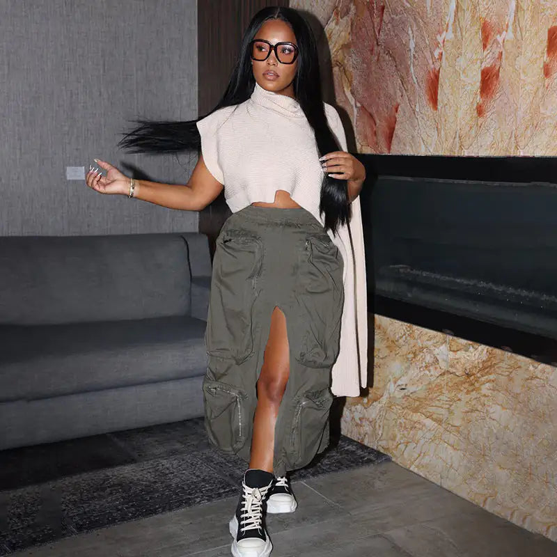 "Do You Mind" Cargo Midi Skirt