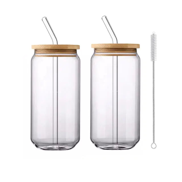 Glass Cup With Lid and Straw